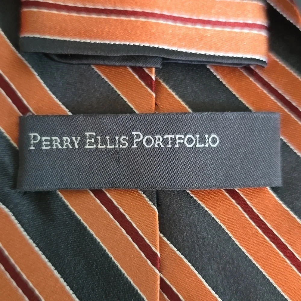 Perry Ellis Orange Striped Tie 100% Silk